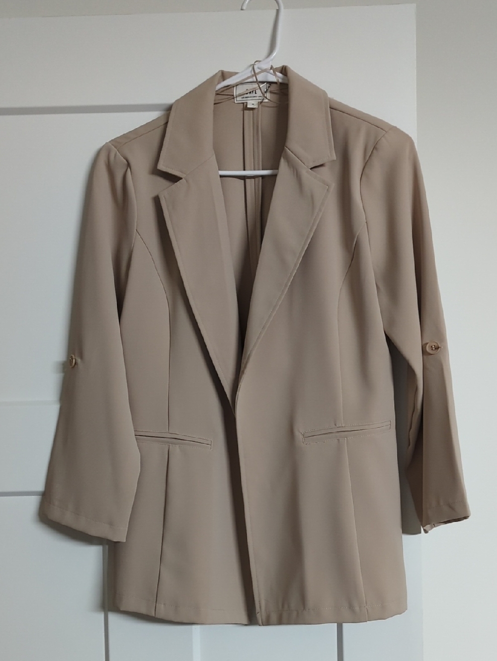 Beige Open-Front Blazer Jacket